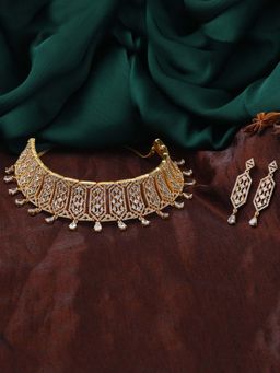 Estele - Gold Plated CZ Lavish Luxe Designer Choker Style Necklace Set for Women